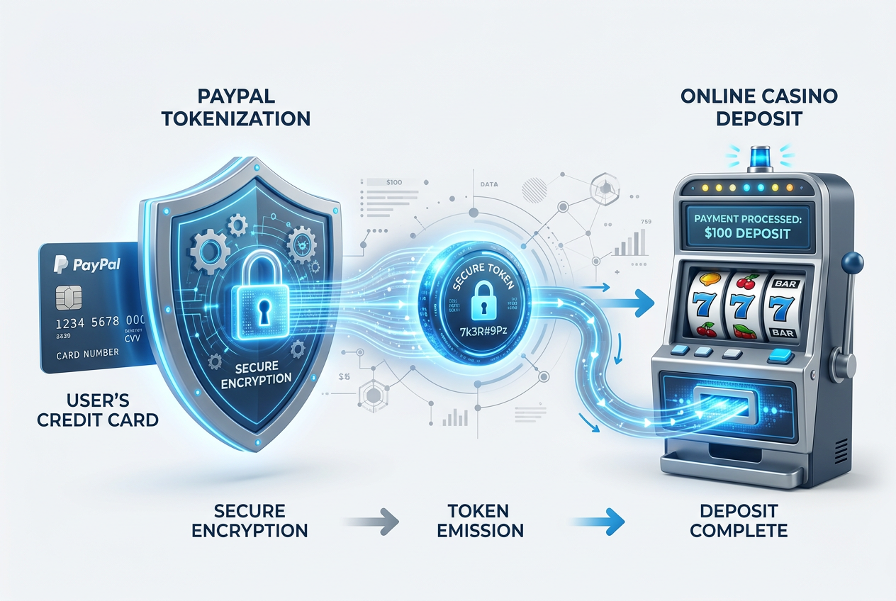 Schéma procesu tokenizace platby přes PayPal v online kasinu pro maximální bezpečnost